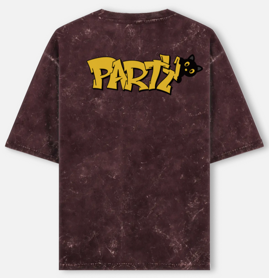 Party Cat | Acid Washed Oversized Tee |YR-AW-D26