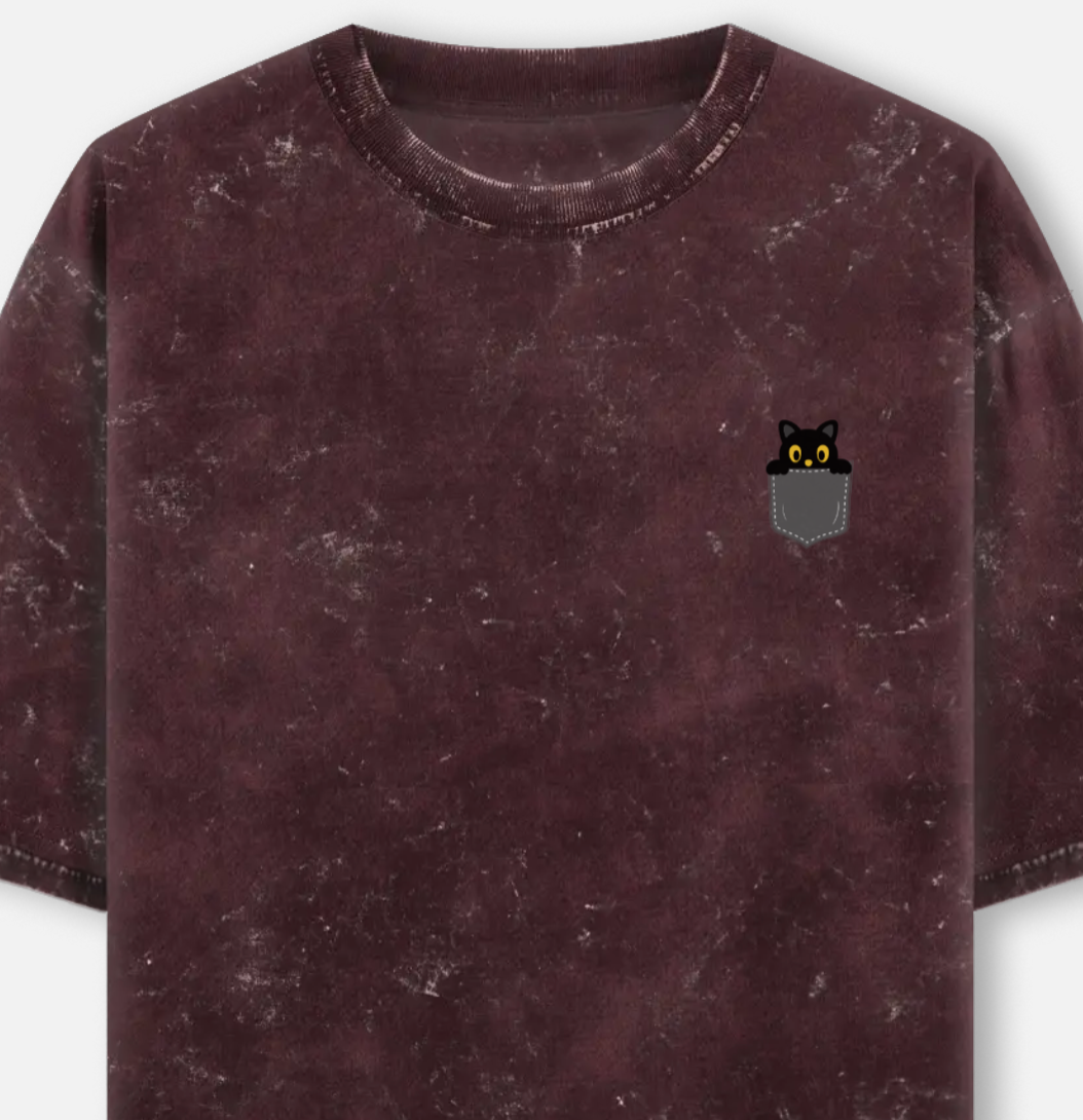 Party Cat | Acid Washed Oversized Tee |YR-AW-D26