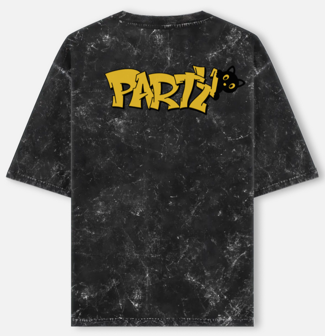 Party Cat | Acid Washed Oversized Tee |YR-AW-D26