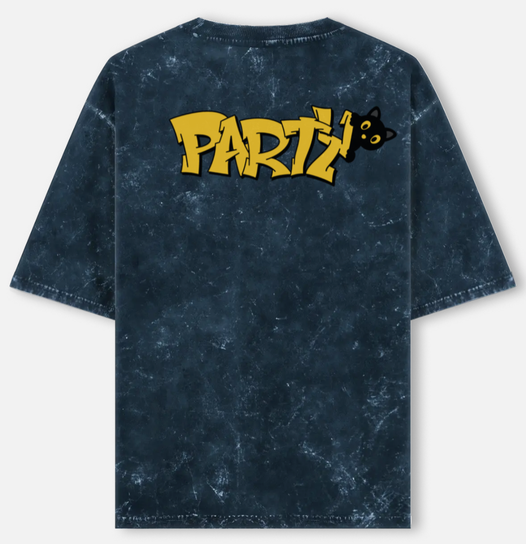 Party Cat | Acid Washed Oversized Tee |YR-AW-D26