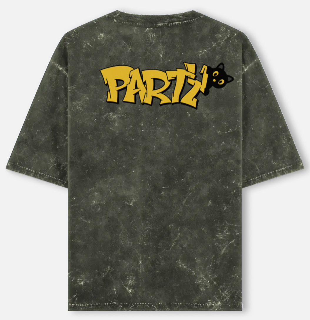 Party Cat | Acid Washed Oversized Tee |YR-AW-D26